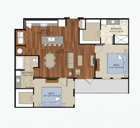 B2 ALT 4 Floor Plan | 1,190 Sq. Ft. at Abstract at Design District, Texas